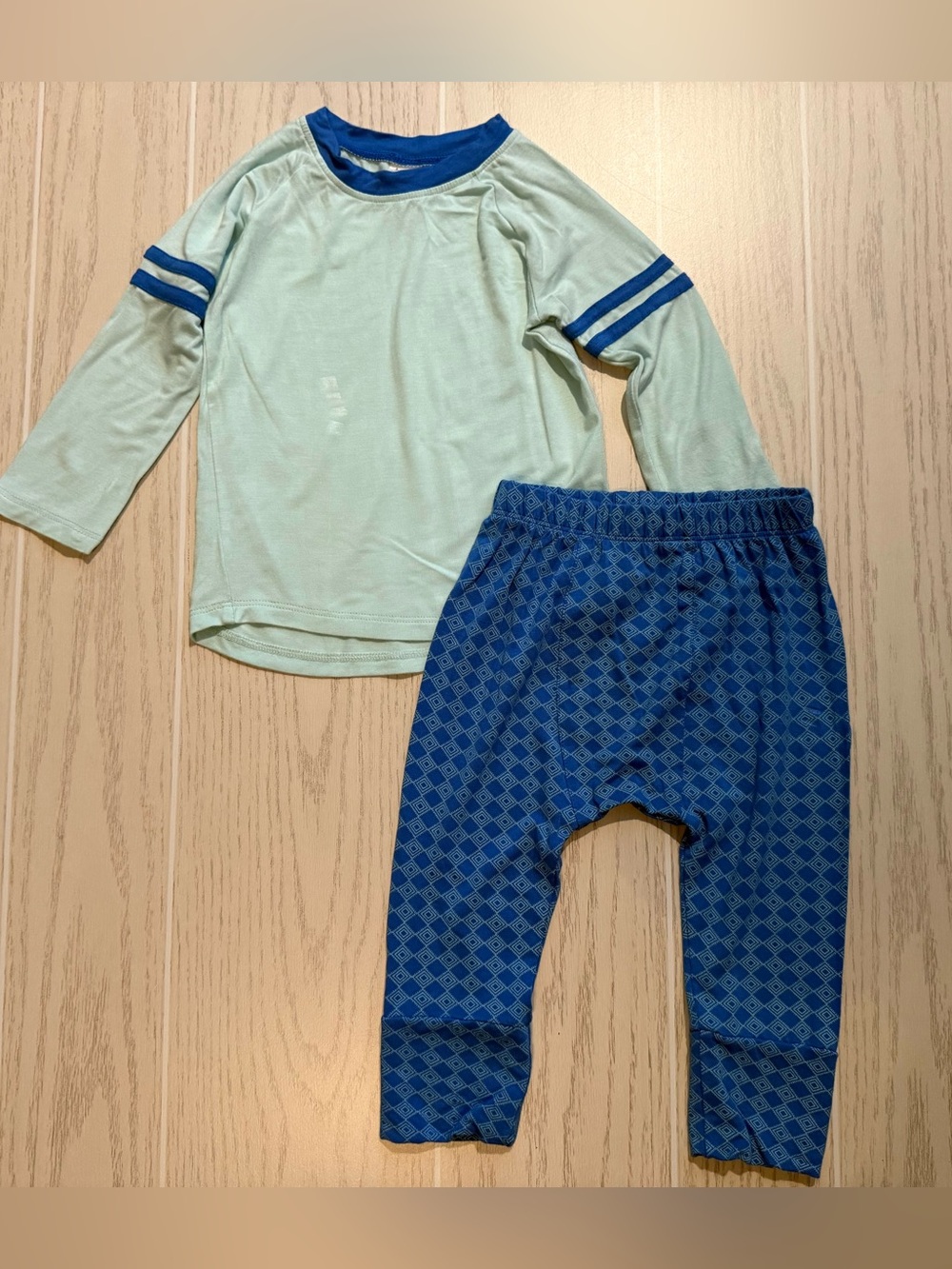 Kate Quinn Baby Boys 18-24M Bamboo Two Piece Outfit Set Geometric Blue